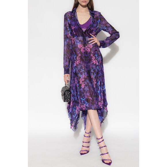 NWT Versace 40 US 4 Runway SS23 Plisse Dress All Over Orchid Purple $5,425 - Picture 1 of 16